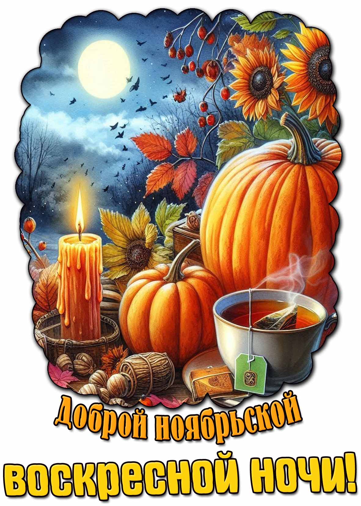 Открытка доброй ноябрьской воскресной ночи