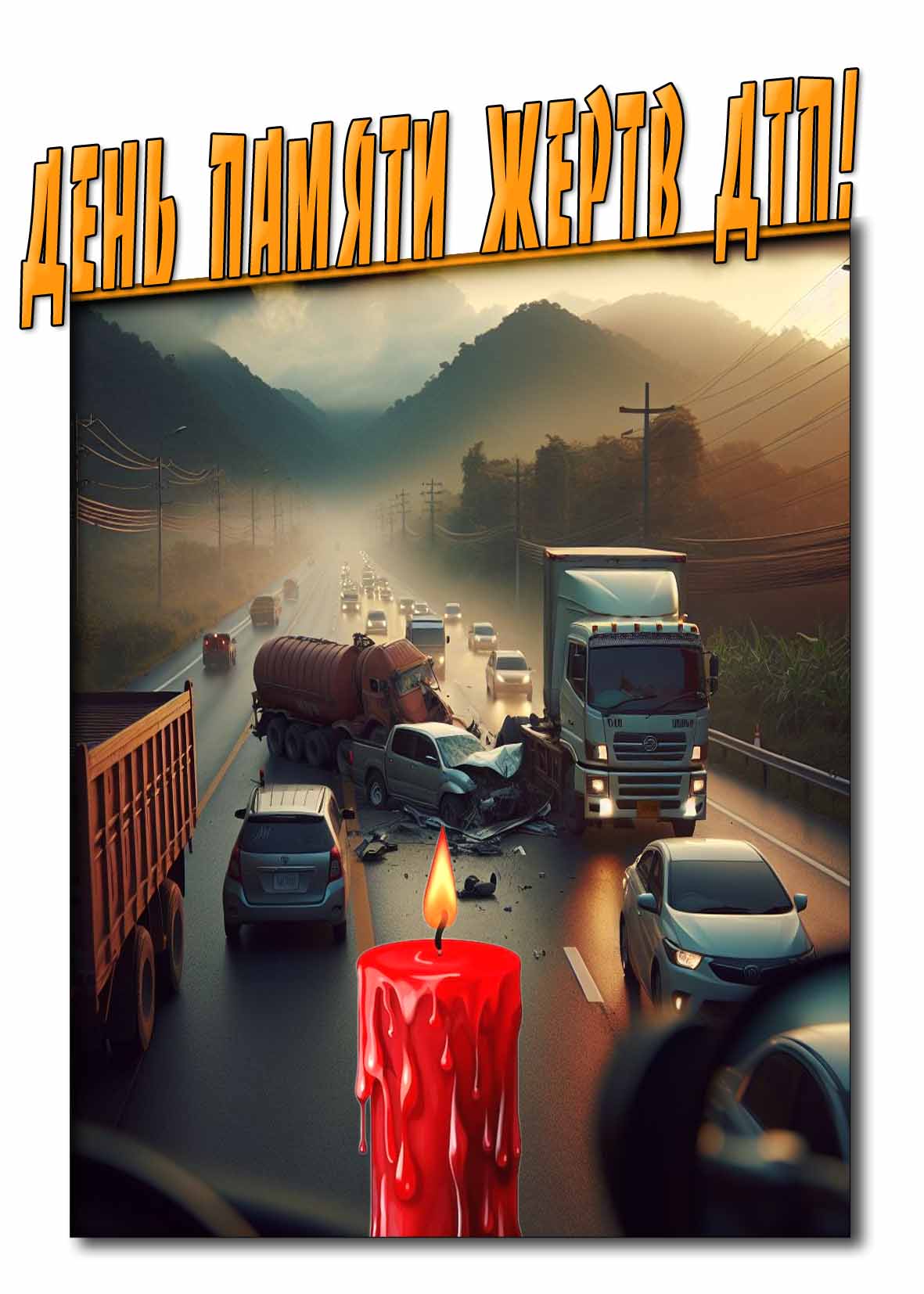 Открытка на день памяти жертв ДТП со свечой