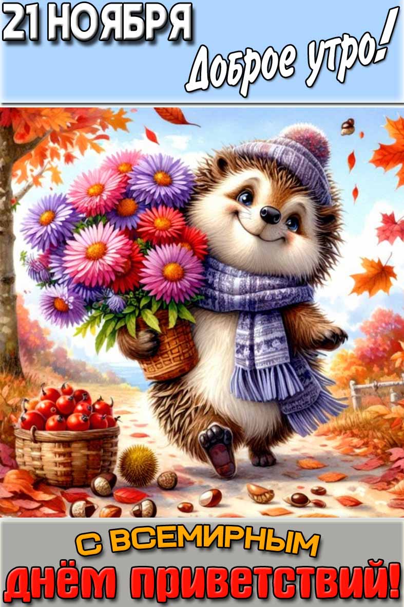 Открытка "21 ноября доброе утро! С Всемирным днём приветствий!"
