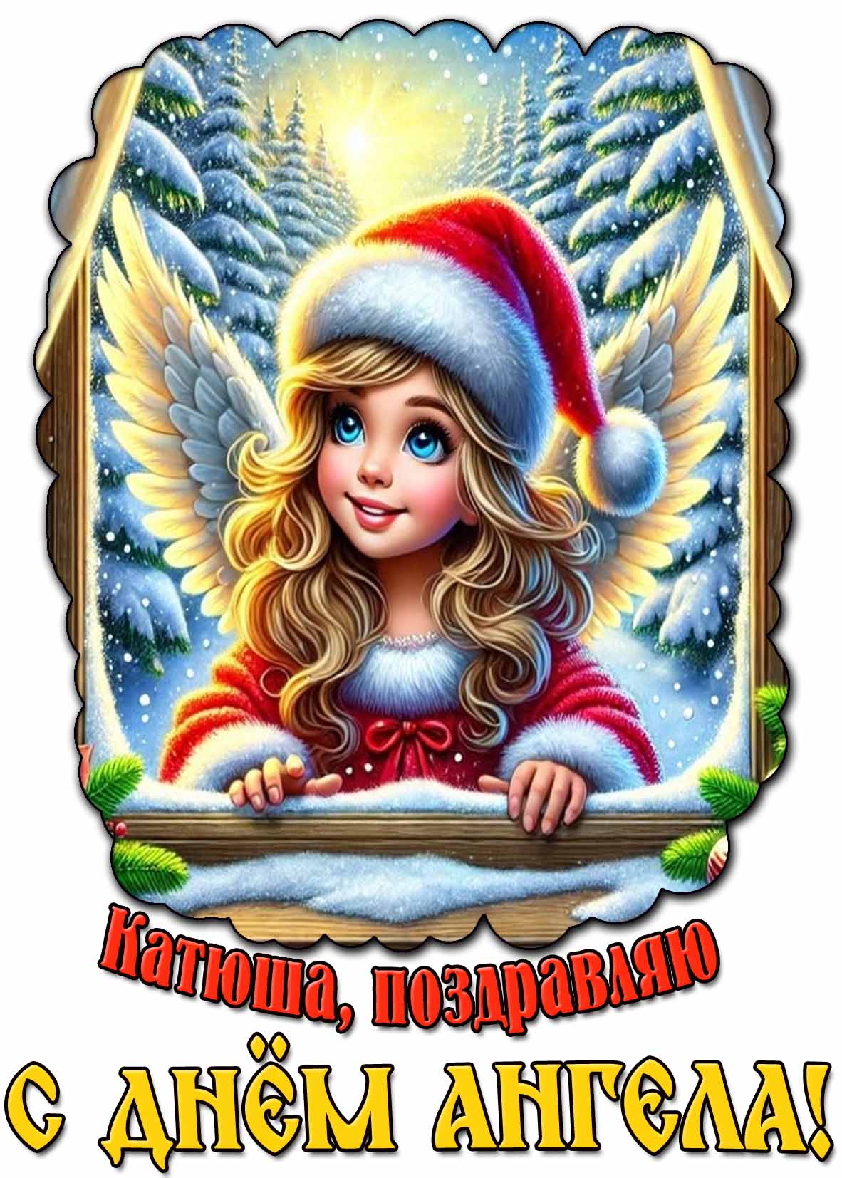 Зимняя открытка "Катюша, поздравляю с днём ангела!"