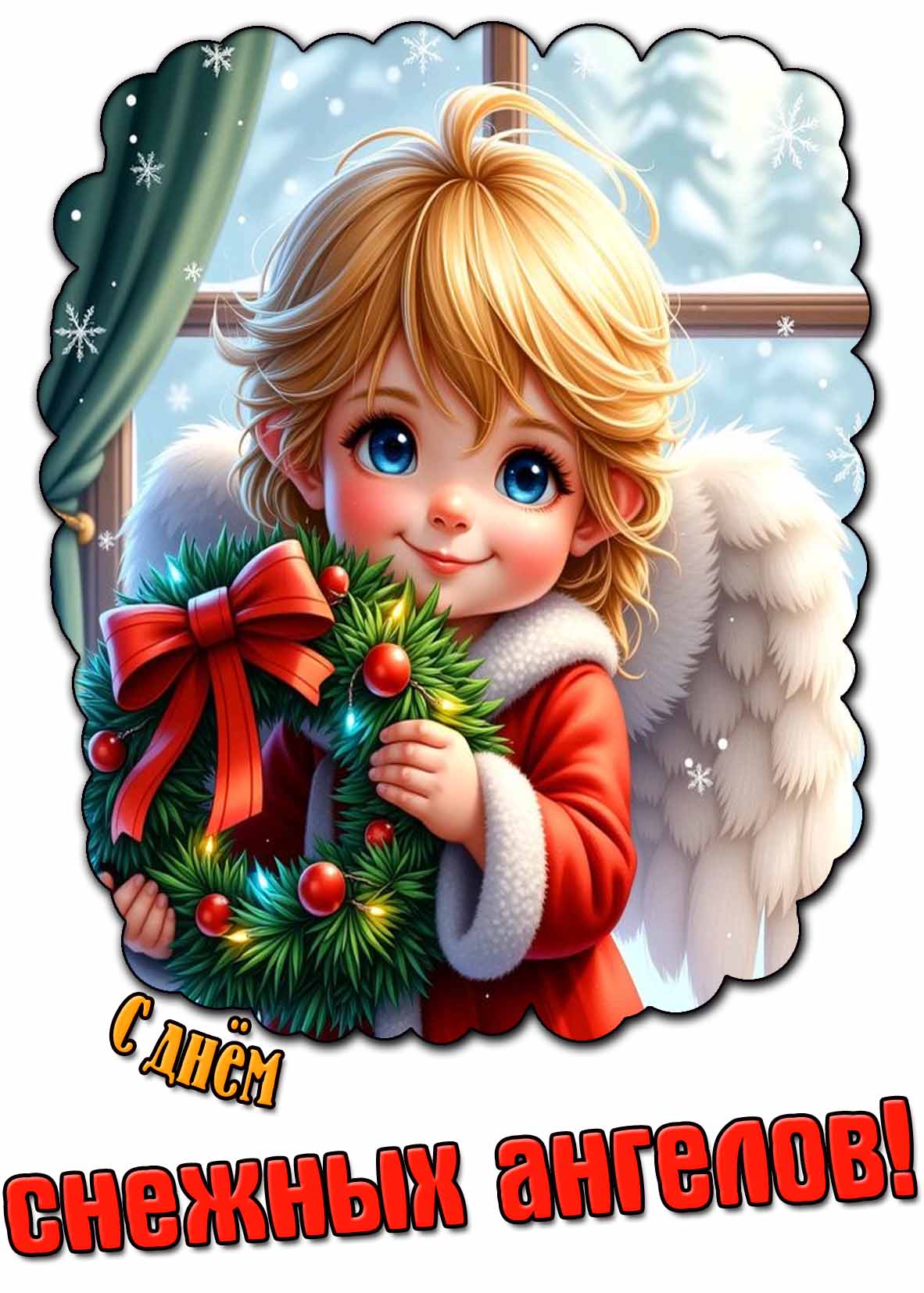 Красивая открытка с днём снежных ангелов