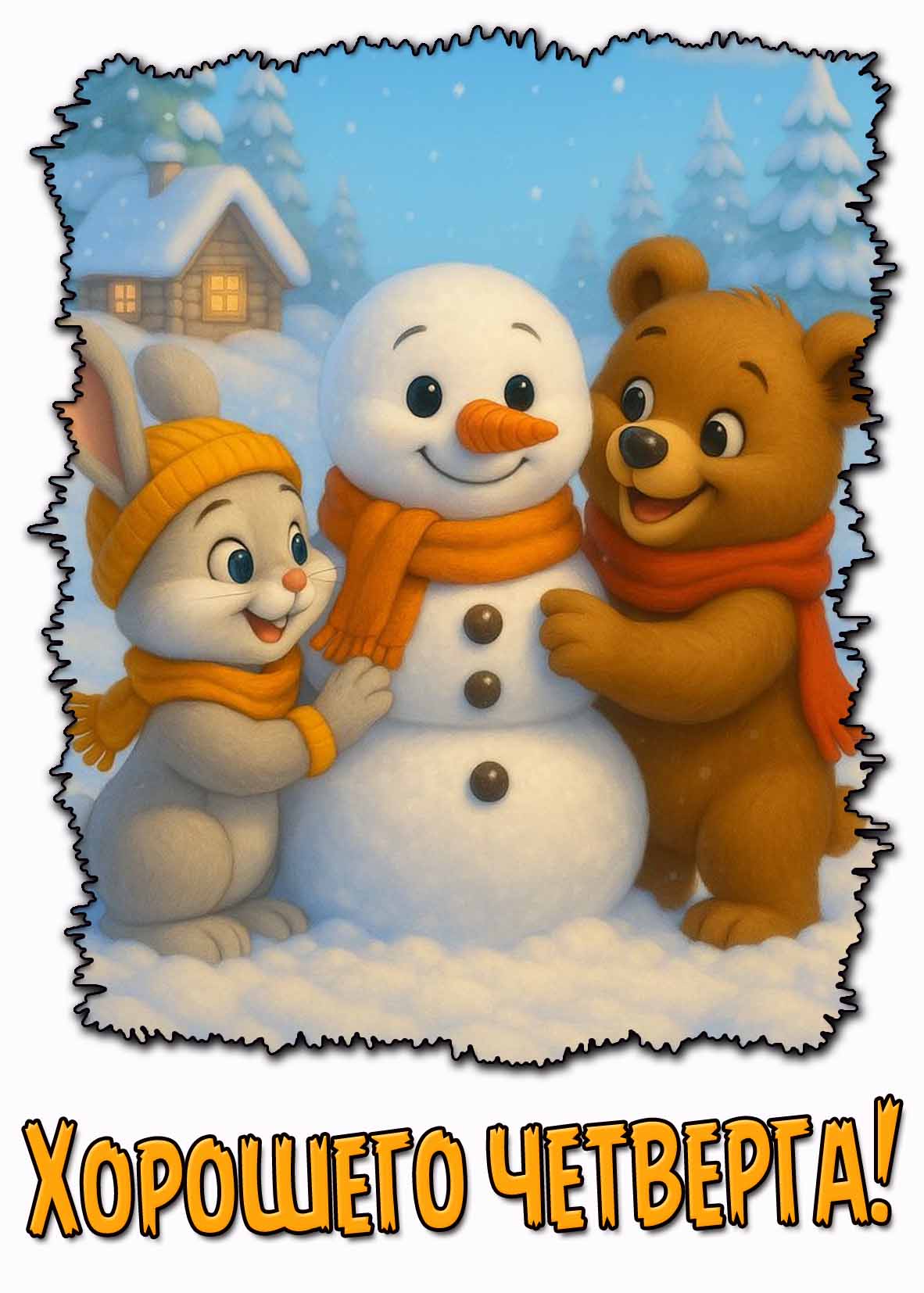 Зимняя картинка для детей "Хорошего четверга!"