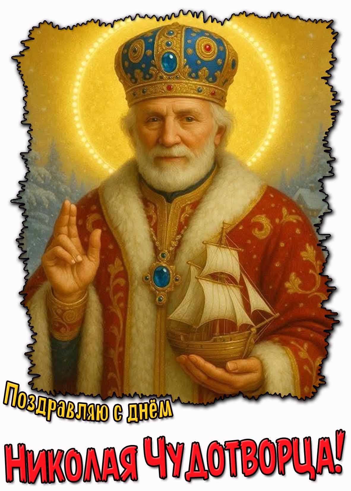 Поздравляю с днём Николая Чудотворца! - красивая открытка