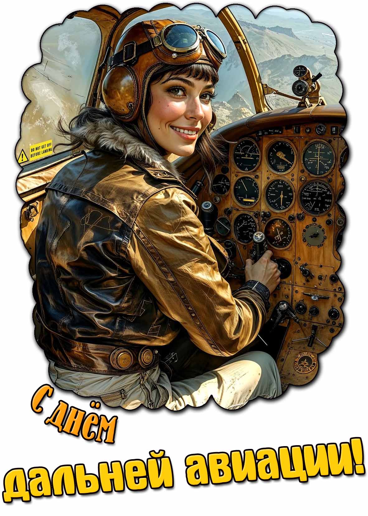 Открытка с красивой девушкой пилотом ко дню дальней авиации