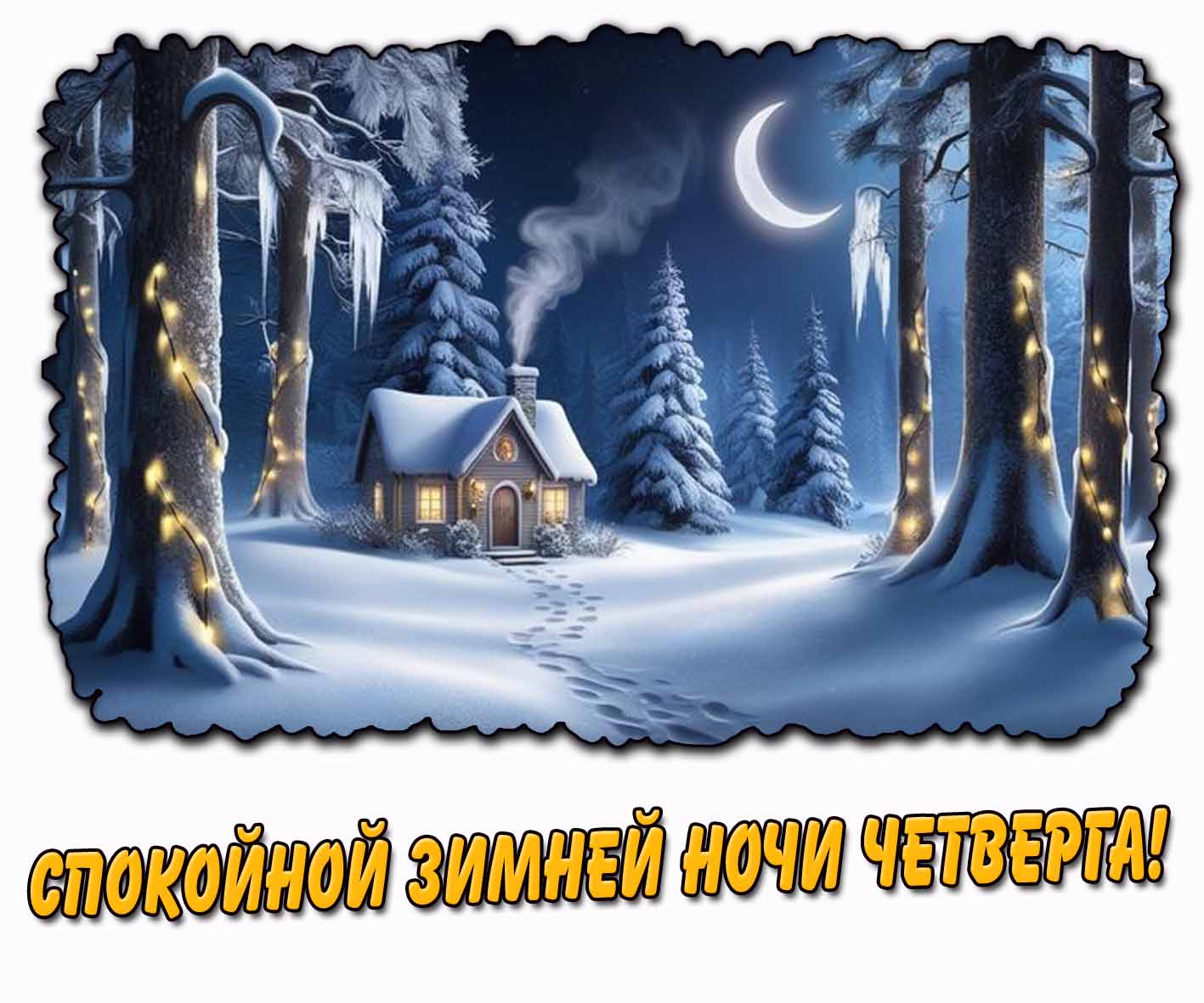 Спокойной зимней ночи четверга! - красивая открытка