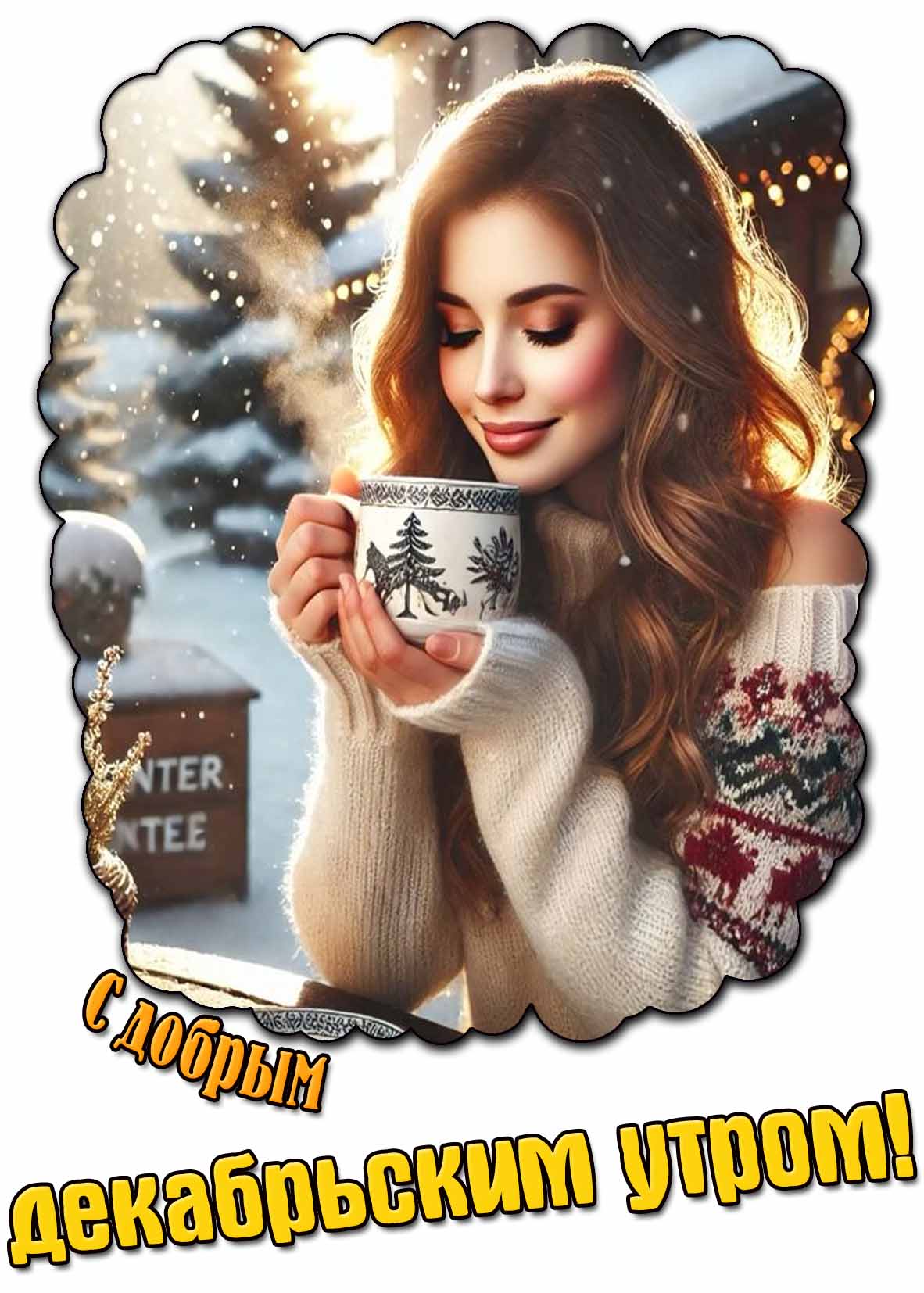 С добрым декабрьским утром! - картинка с девушкой с кофе