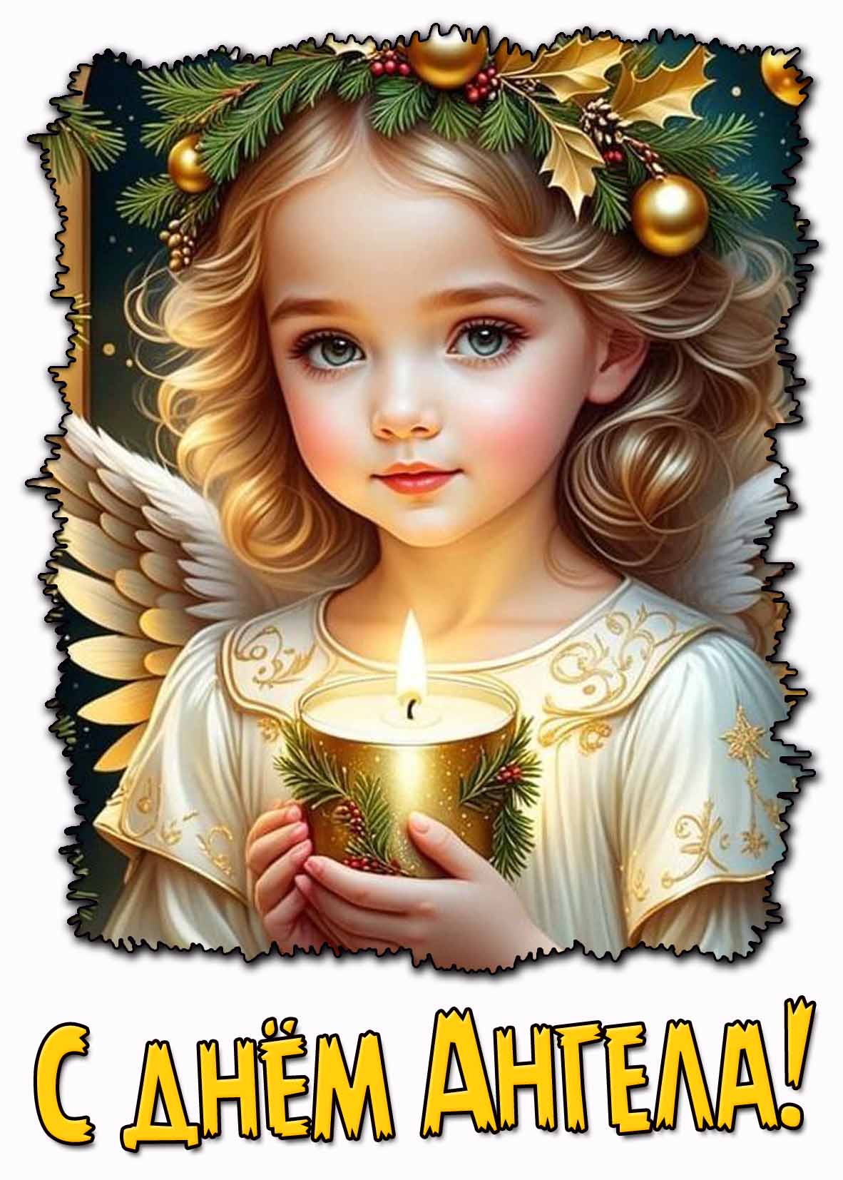 С днём ангела! - красивая рождественская открытка со свечой