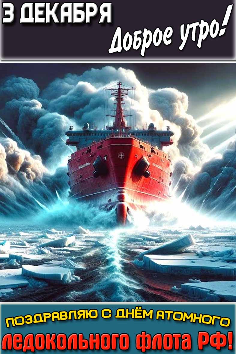 Крутая и красивая вертикальная картинка на телефон с надписью : "3 декабря доброе утро! Поздравляю с днём атомного ледокольного флота РФ!". Картинка "3 декабря доброе утро! Поздравляю с днём атомного ледокольного флота РФ!"