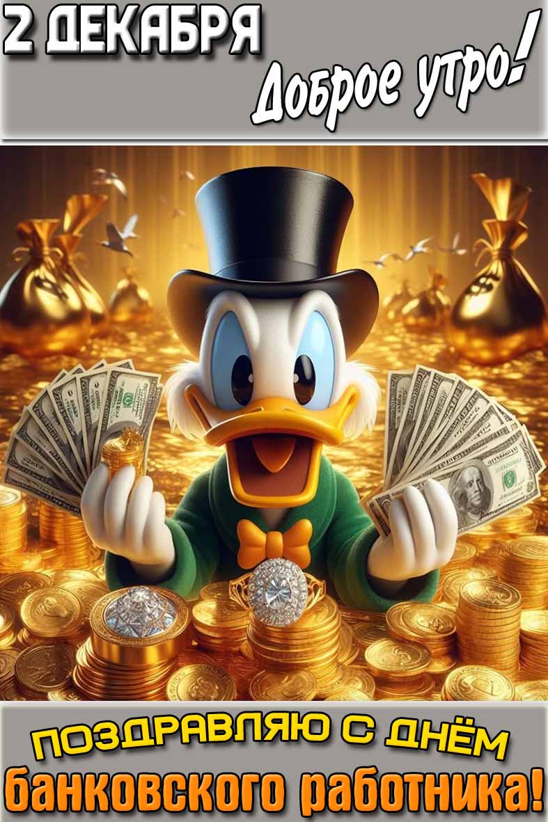 Открытка "2 декабря доброе утро! Поздравляю с днём банковского работника!"