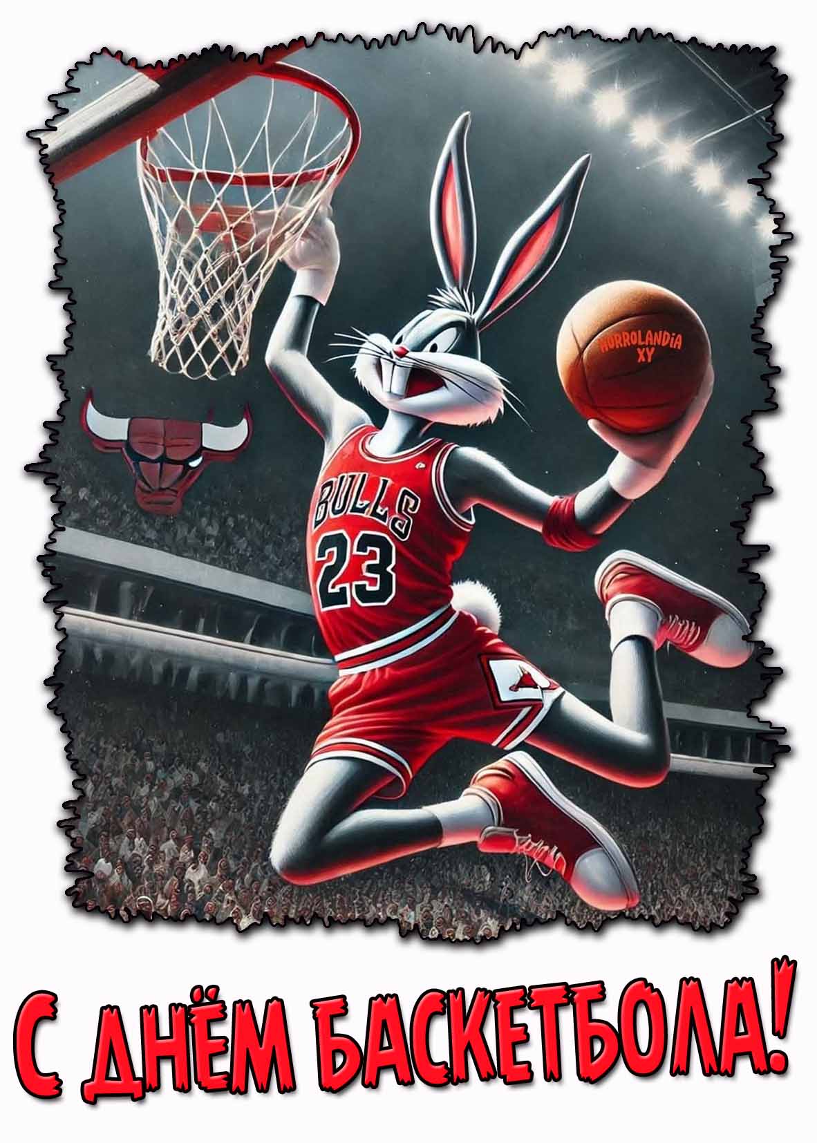 Мультяшная открытка с днём баскетбола