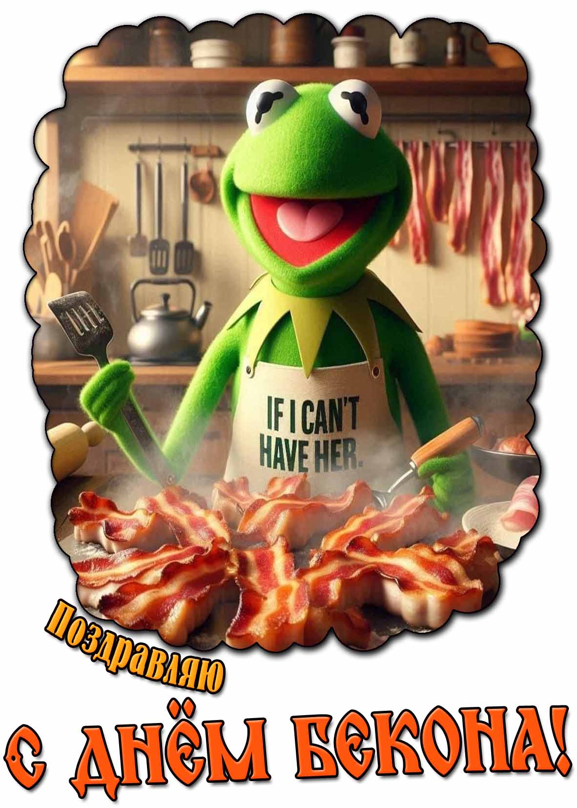 Смешная открытка "Поздравляю с днём бекона!"