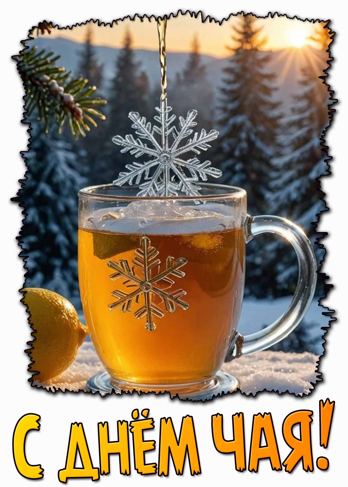 Зимняя открытка с днём чая