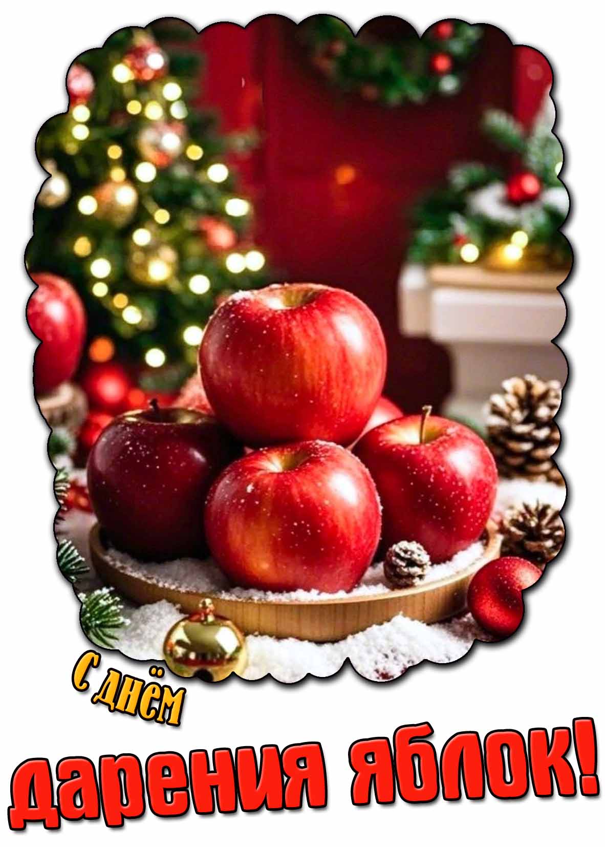 Новогодняя открытка с днём дарения яблок