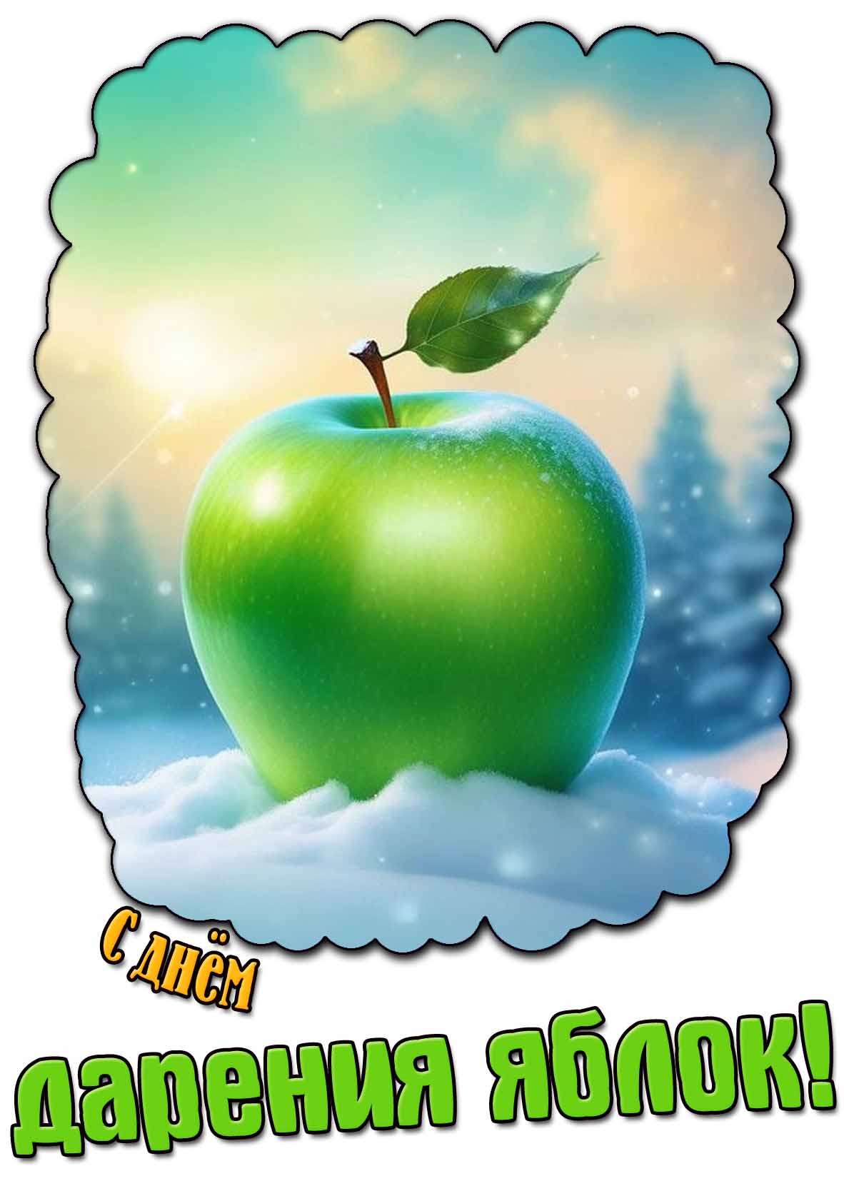 Зимняя открытка с днём дарения яблок