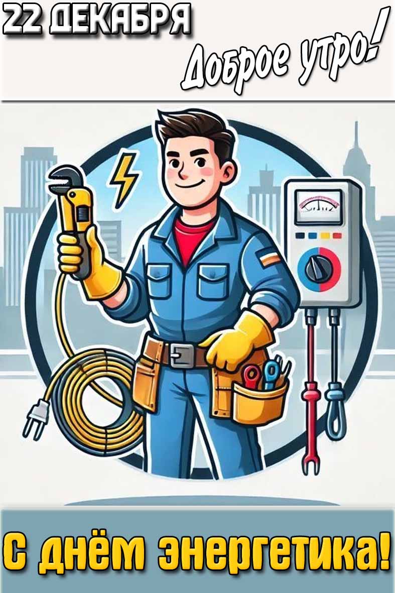 Открытка "22 декабря доброе утро! С днём энергетика!"