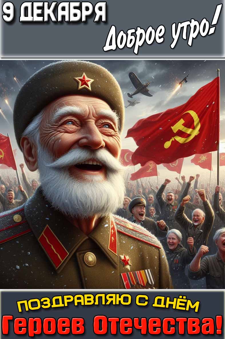 Советская открытка "9 декабря доброе утро! Поздравляю с днём Героев Отечества!"