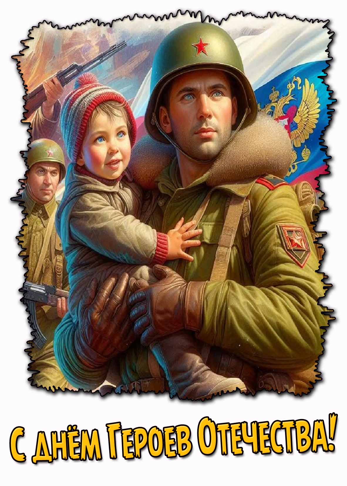 Красивая Советско-Российская открытка с днём Героев Отечества