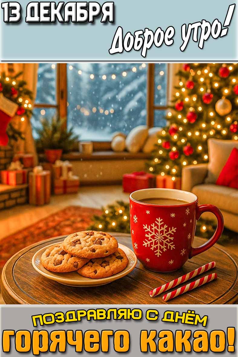 Открытка "13 декабря доброе утро! Поздравляю с днём горячего какао!"