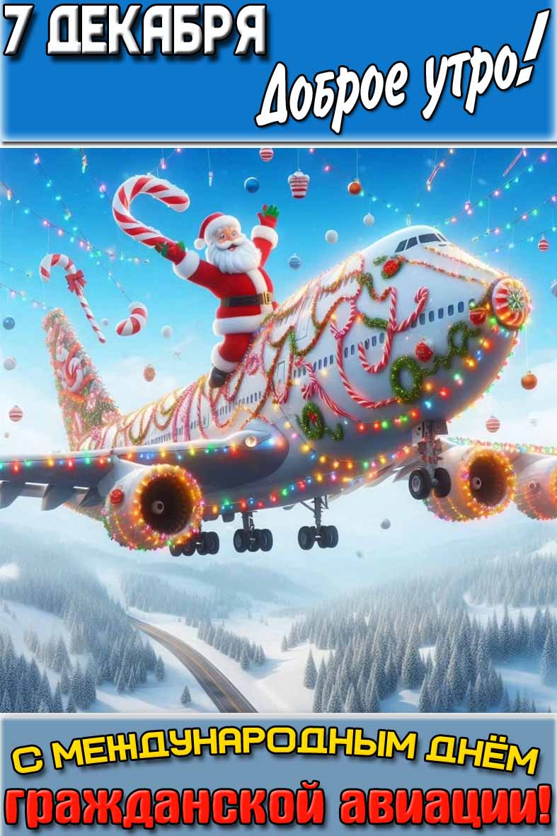 Открытка "7 декабря доброе утро! С Международным днём гражданской авиации!"