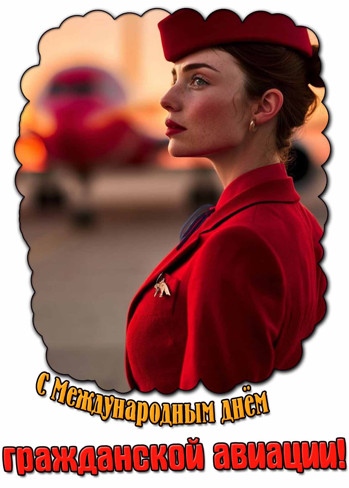 С Международным днём гражданской авиации! - открытка с бортпроводницей