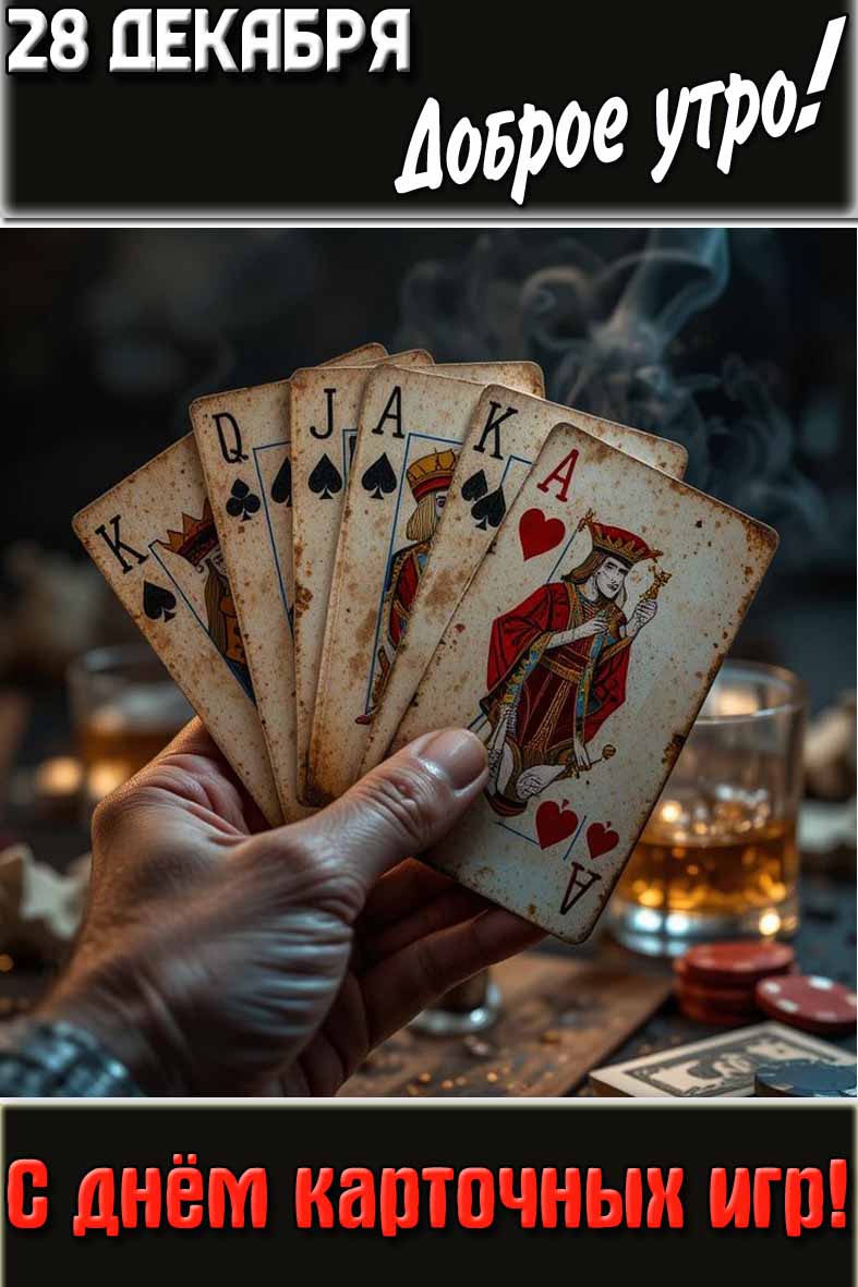 Открытка "28 декабря доброе утро! С днём карточных игр!"