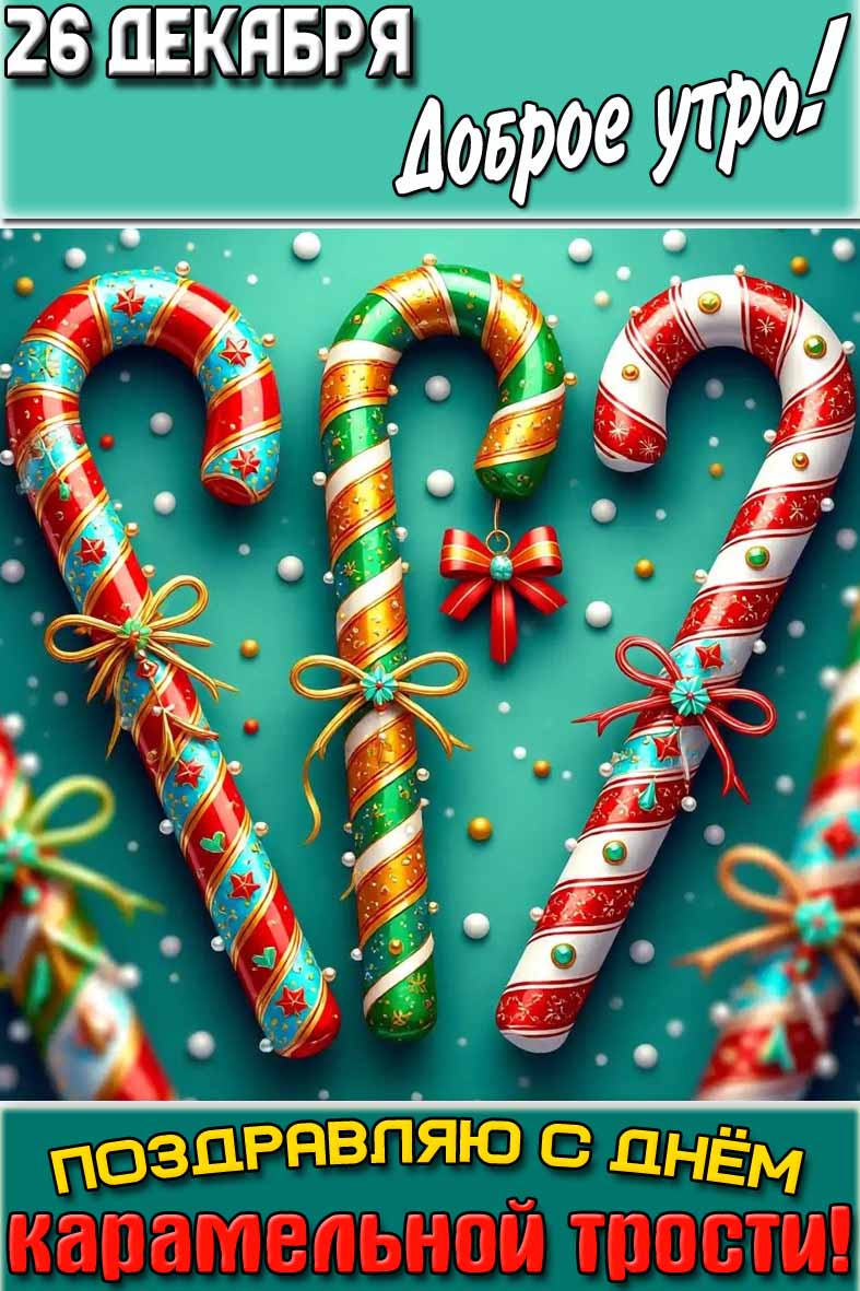 Открытка "26 декабря доброе утро! Поздравляю с днём карамельной трости!"