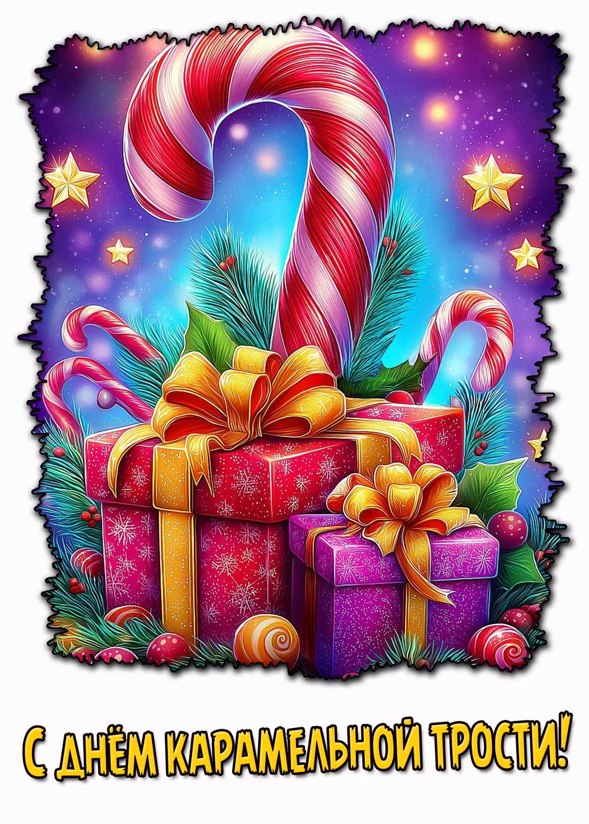 С днём карамельной трости! - красивая открытка