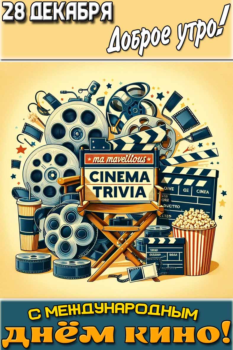 Открытка "28 декабря доброе утро! С Международным днём кино!"