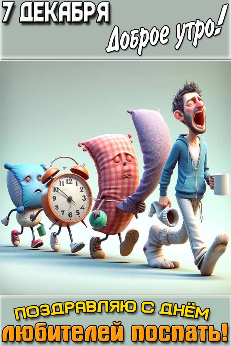 Картинка "7 декабря доброе утро! Поздравляю с днём любителей поспать!"
