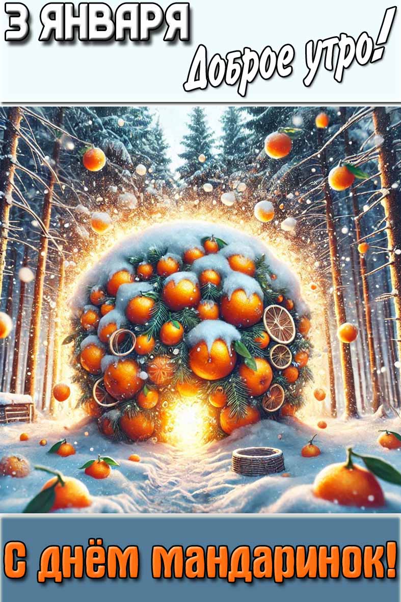 Открытка "3 января доброе утро! С днём мандаринок!"
