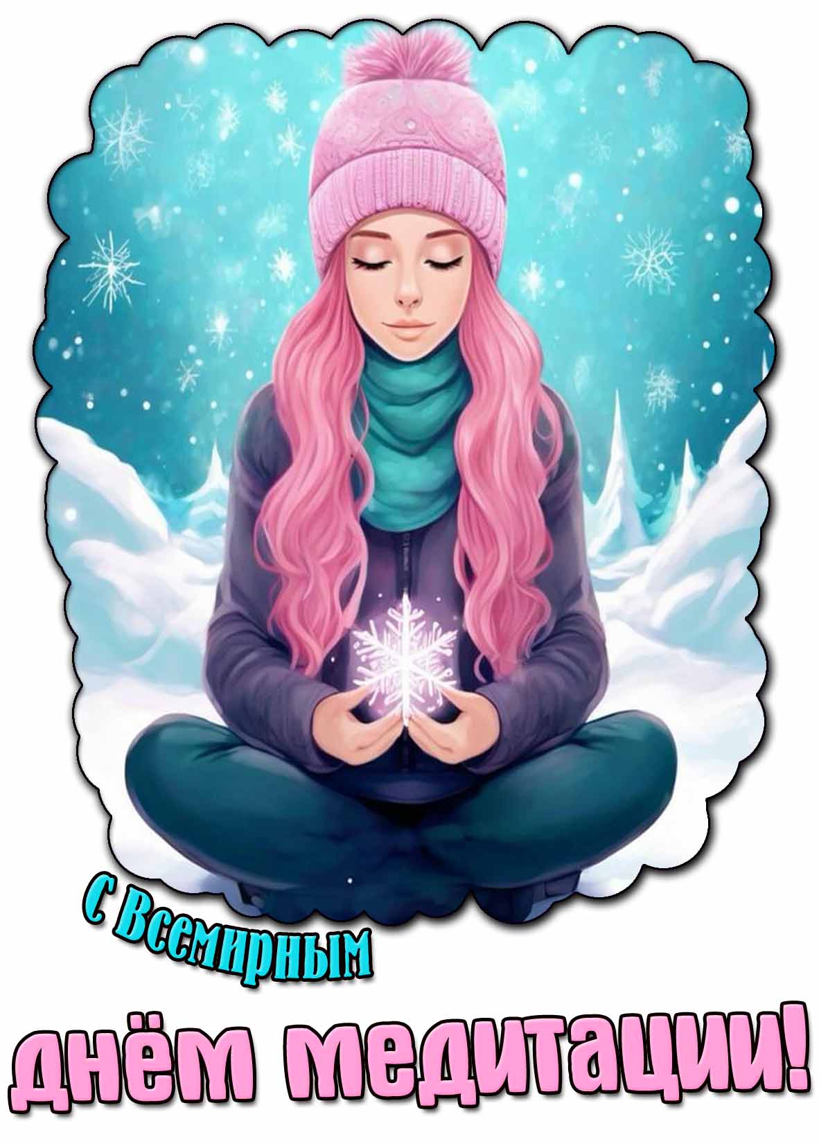 С Всемирным днём медитации! - зимняя открытка для женщины