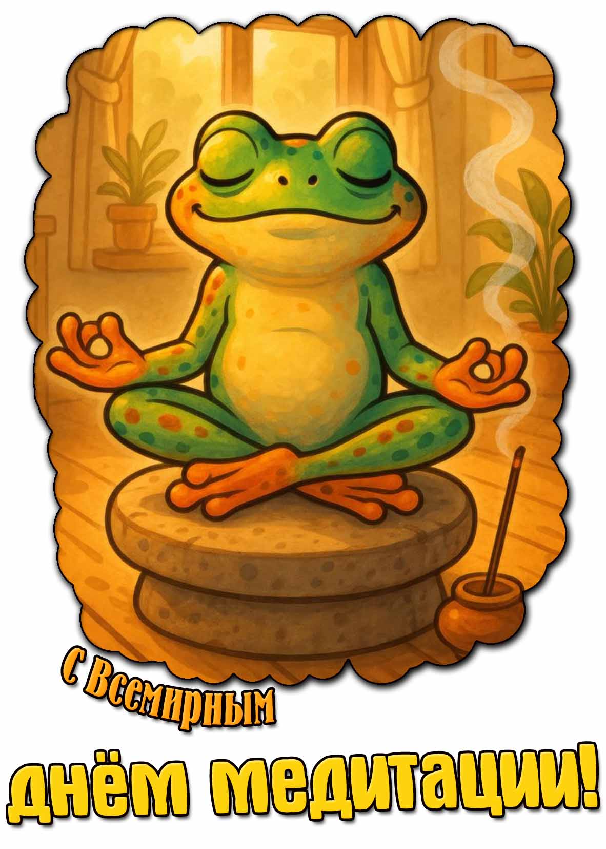 Прикольная открытка с Всемирным днём медитации