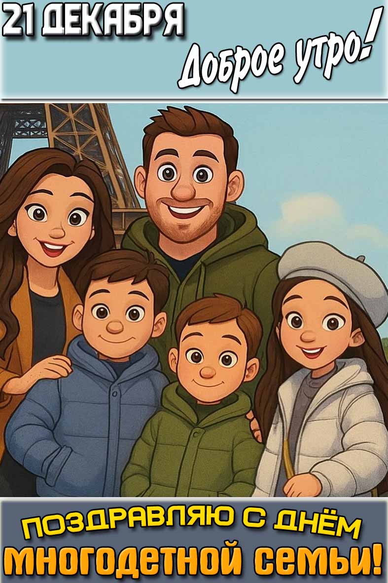 Открытка "21 декабря доброе утро! Поздравляю с днём многодетной семьи!"