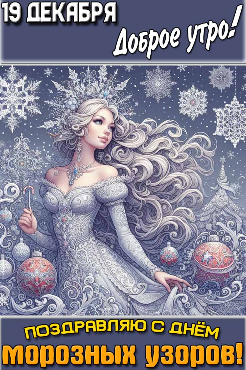 Открытка "19 декабря доброе утро! Поздравляю с днём морозных узоров!"