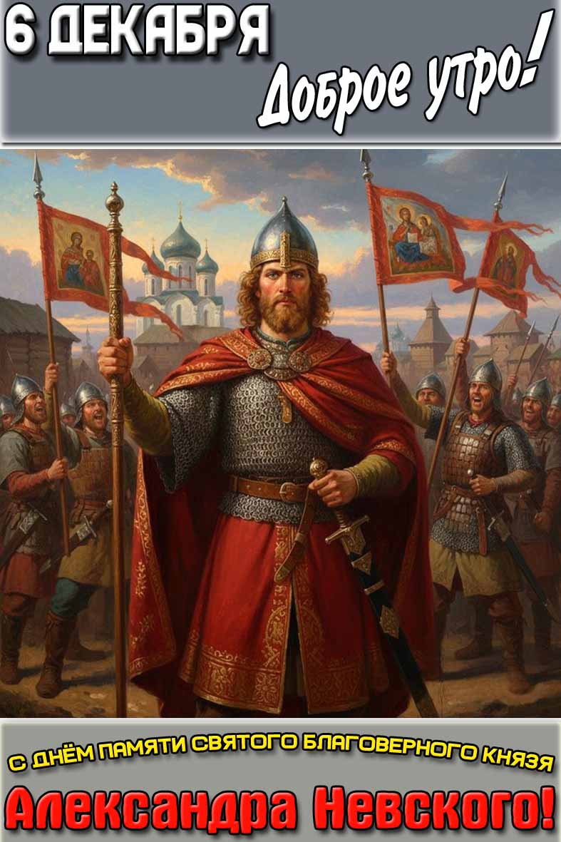 Открытка "6 декабря доброе утро! С днём памяти святого благоверного князя Александра Невского!"