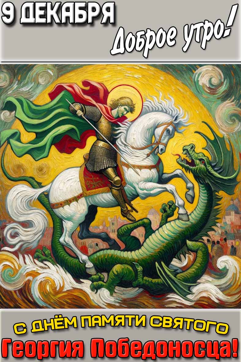 Открытка "9 декабря доброе утро! С днём памяти святого Георгия Победоносца!"