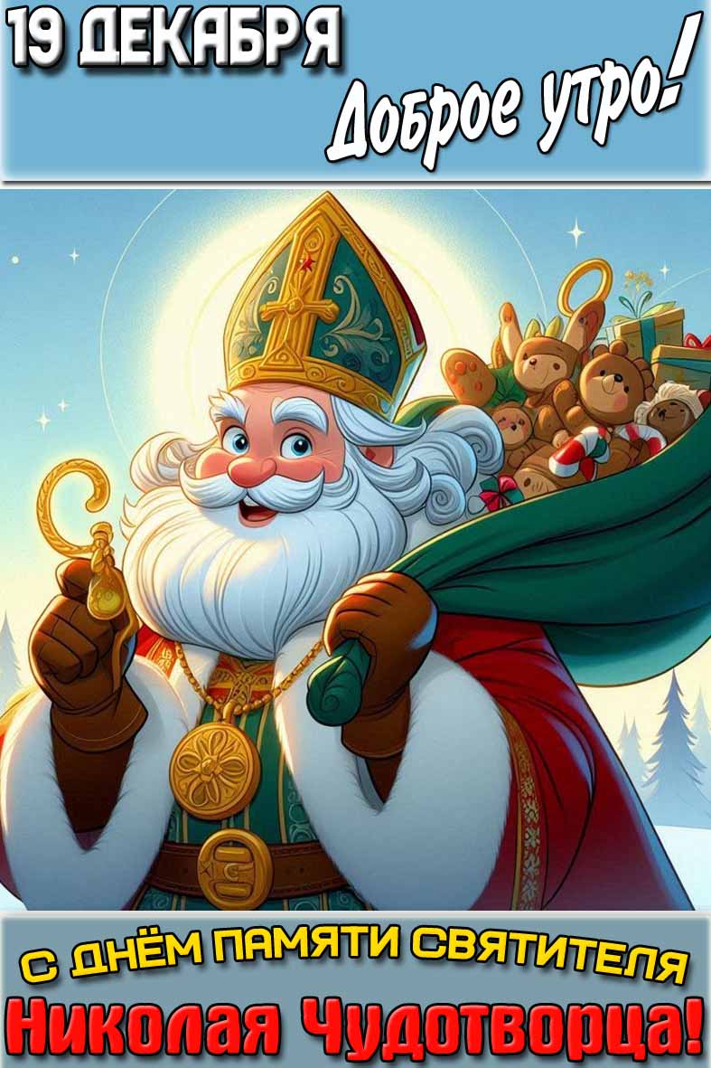 Открытка "19 декабря доброе утро! С днём памяти святителя Николая Чудотворца!"