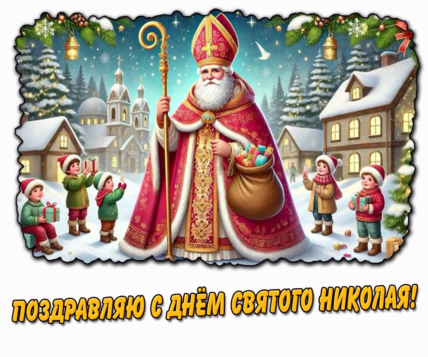 Красивая зимняя открытка "Поздравляю с днём святого Николая!"