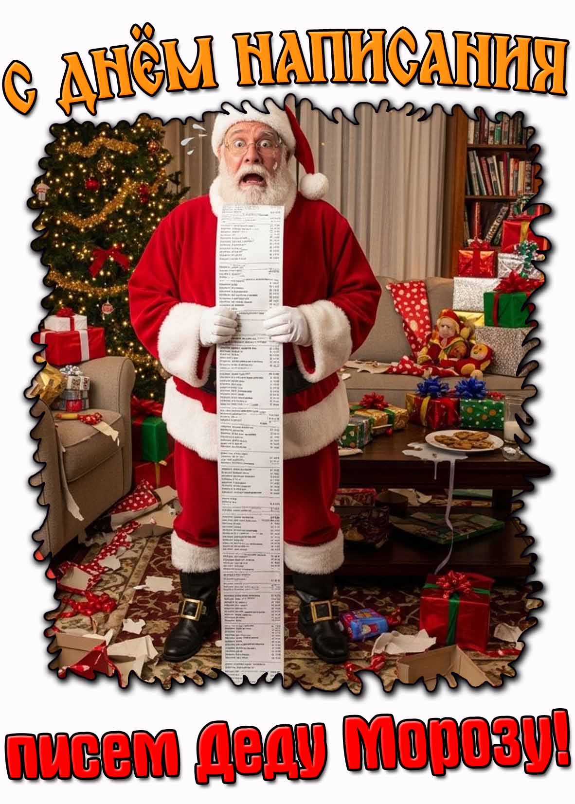 Смешная открытка с днём написания писем Деду Морозу
