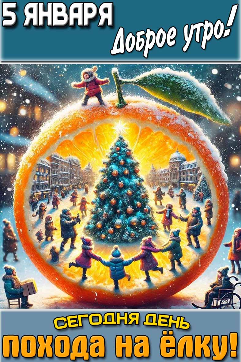 Открытка "5 января доброе утро! Сегодня день похода на ёлку!"
