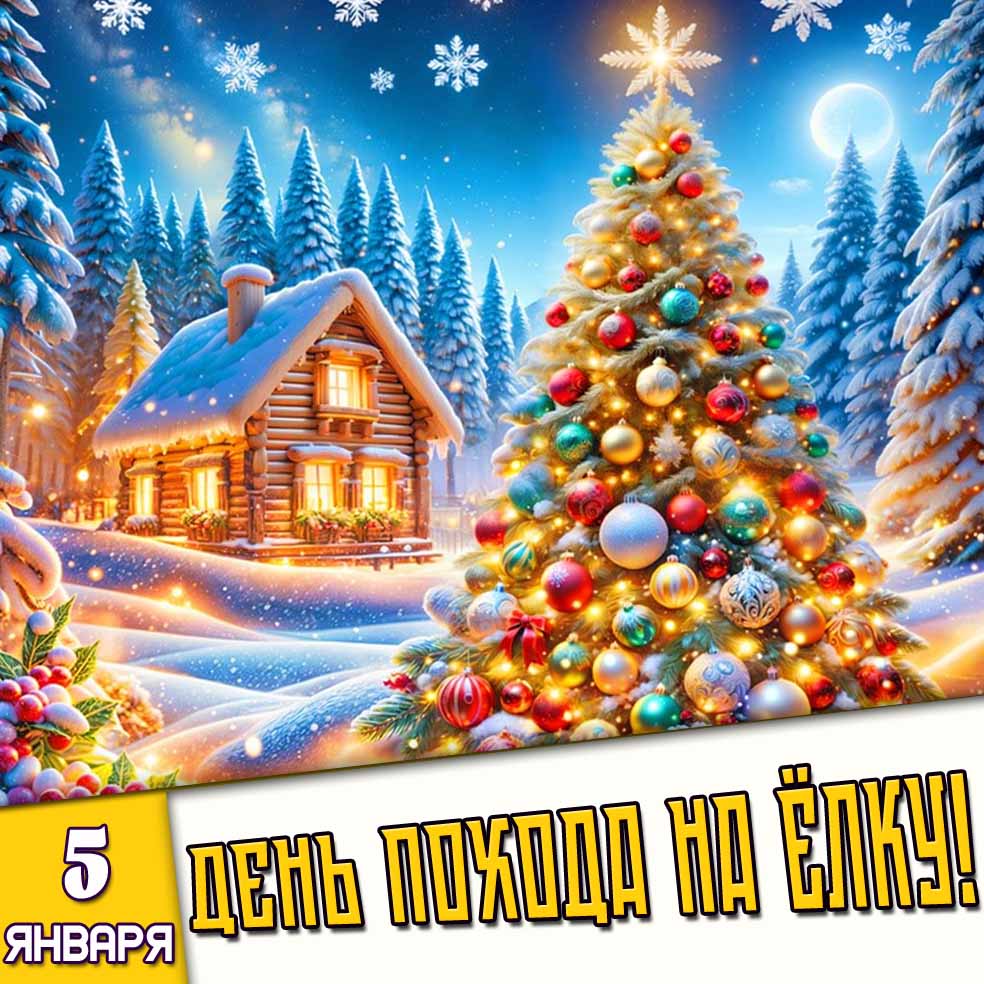 Открытка 5 января - день похода на ёлку!