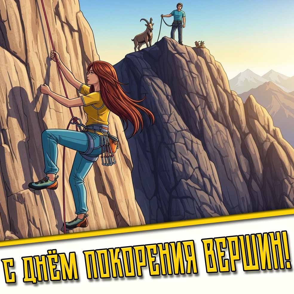 С днём покорения вершин! - открытка