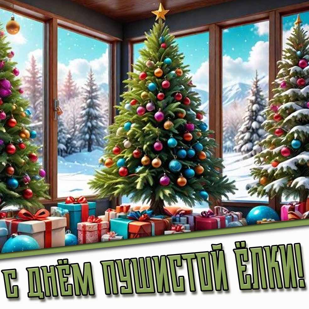 С днём пушистой ёлки! - снежная открытка