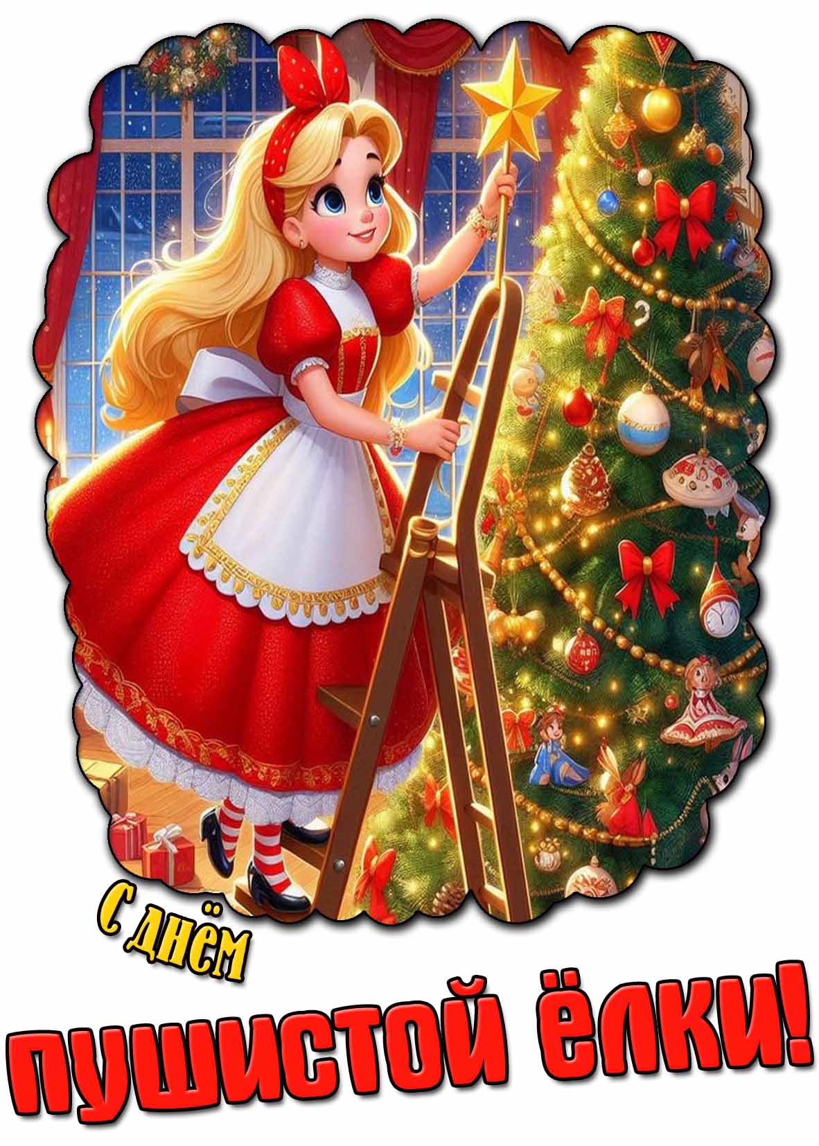 Мультяшная открытка с днём пушистой ёлки