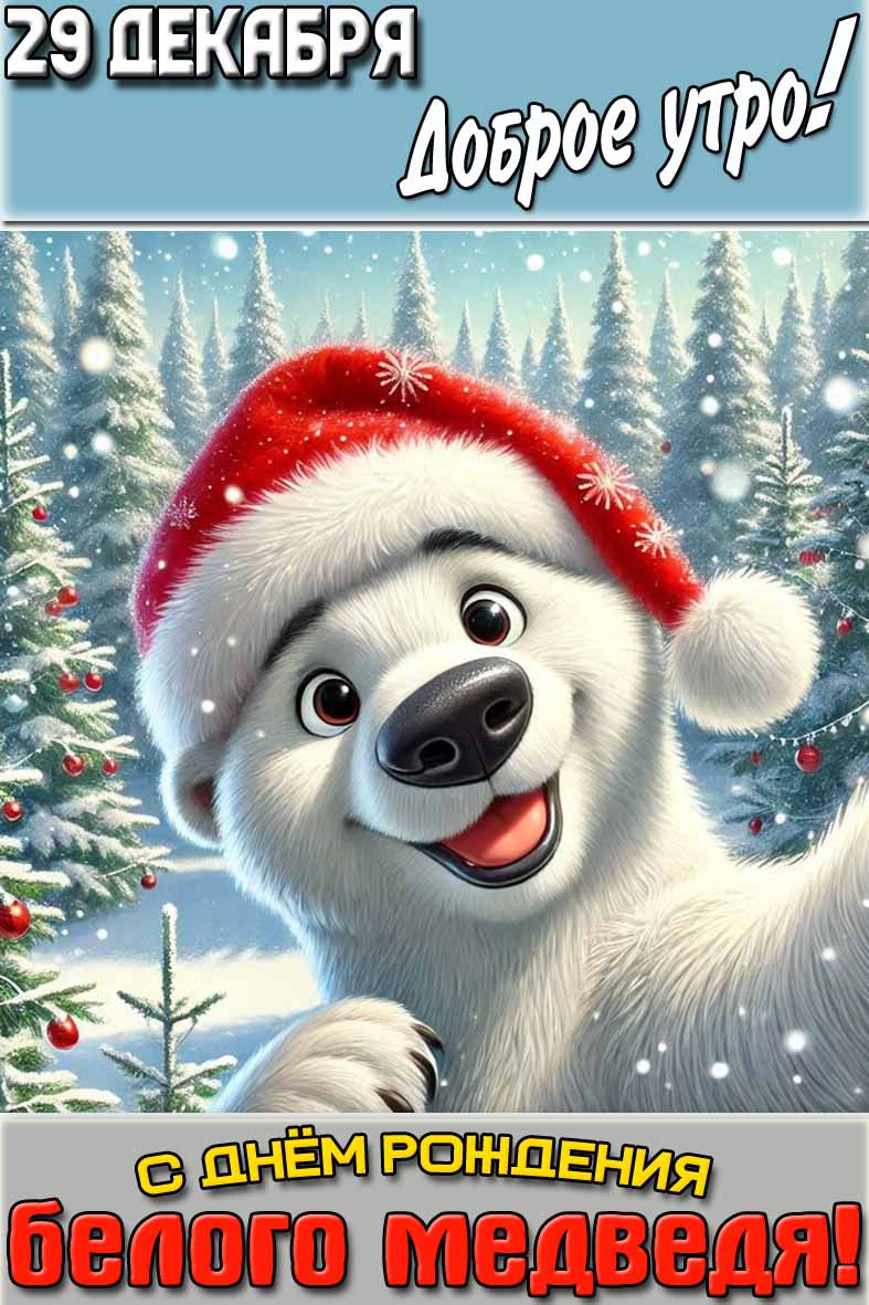 Картинка "29 декабря доброе утро! С днём рождения белого медведя!"