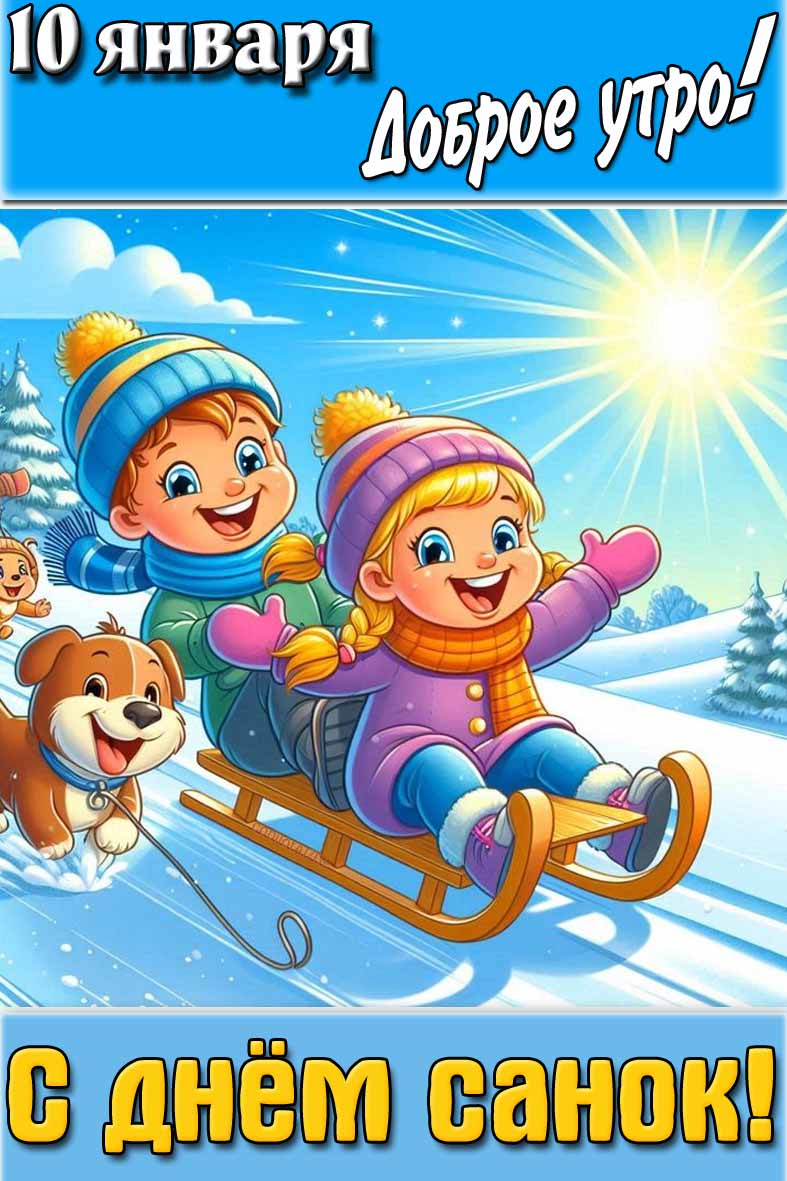Открытка "10 января доброе утро! С днём санок!"
