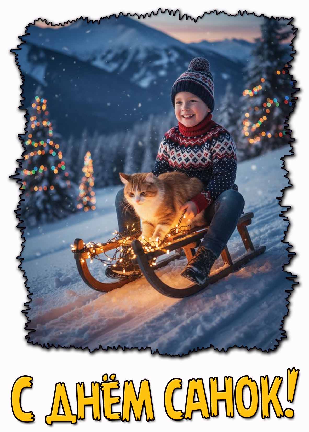 С днём санок! - праздничная открытка