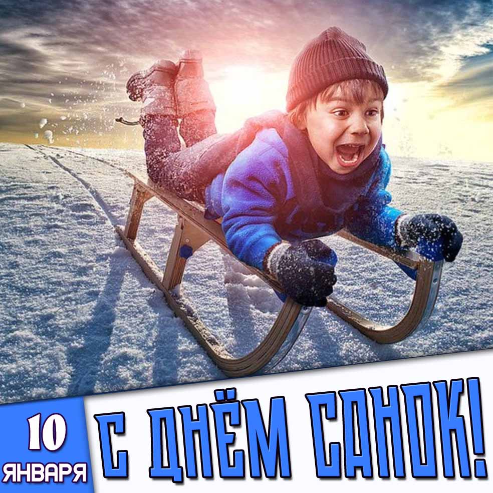 Открытка 10 января - с днём санок!