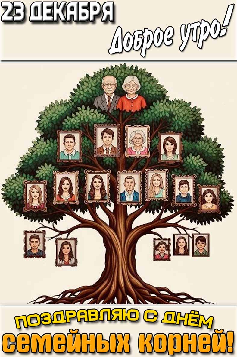 Открытка "23 декабря доброе утро! Поздравляю с днём семейных корней!"