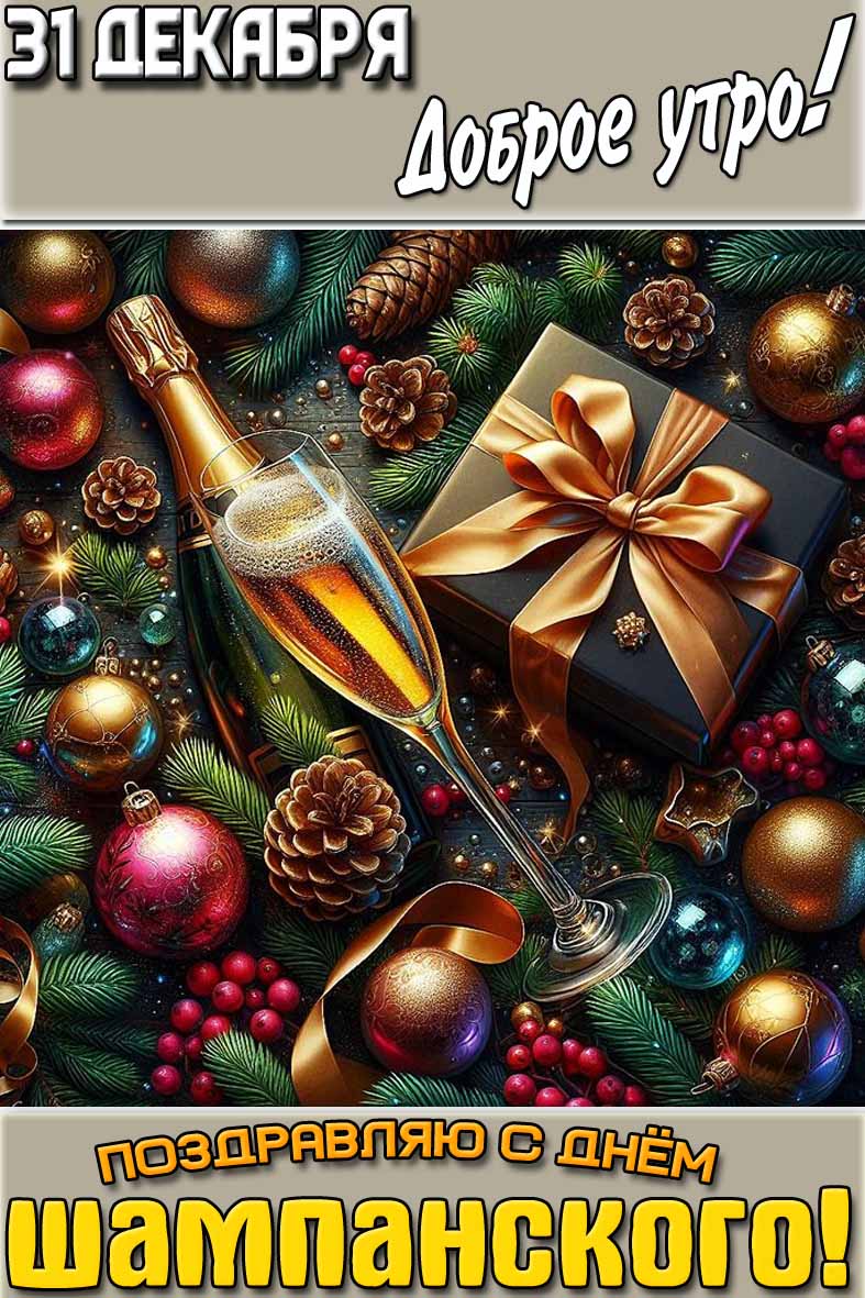 Открытка "31 декабря доброе утро! Поздравляю с днём шампанского!"